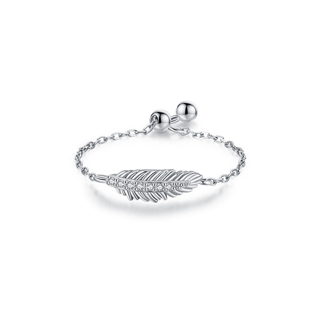 Everyday Genie Sterling Silver Feather Ring with Zircon