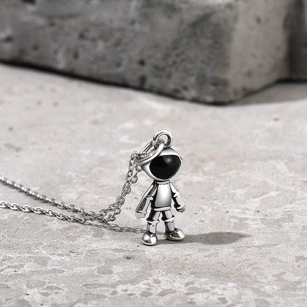 Hip Hop Retro Space Astronaut Pendant Sterling Silver Necklace