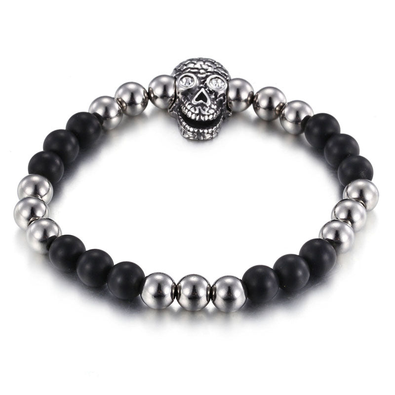 Men's Personalized Skull Beaded Bracelet with Punk Style Zircon Accents