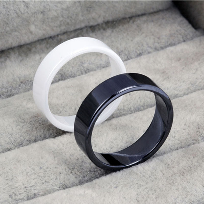 Stylish Black and White Ceramic Couples Ring - Unisex Fashion Jewelry for Men and Women