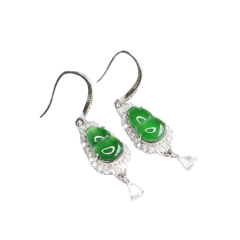 Gourd Shaped Sterling Silver Jade Earrings