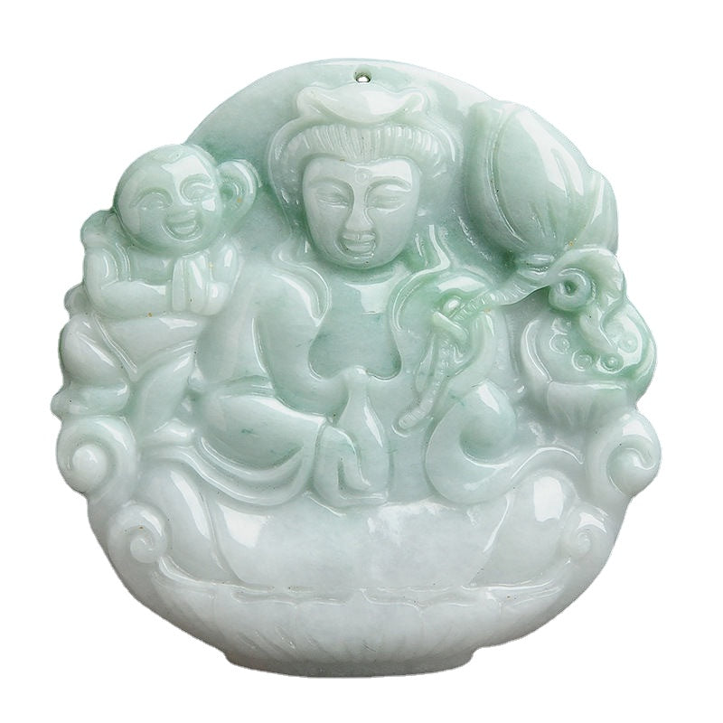 Myanmar Jade Pendant Necklace with Guanyin Detail