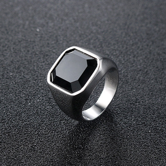 Trendy Minimalist Titanium Steel Ring with Black Zircon for Men - Punk Style Wholesale Jewelry