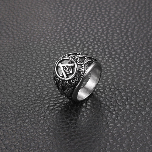 Personalized Retro Freemasonry Titanium Steel Ring for Men - European and American Fashion Jewelry