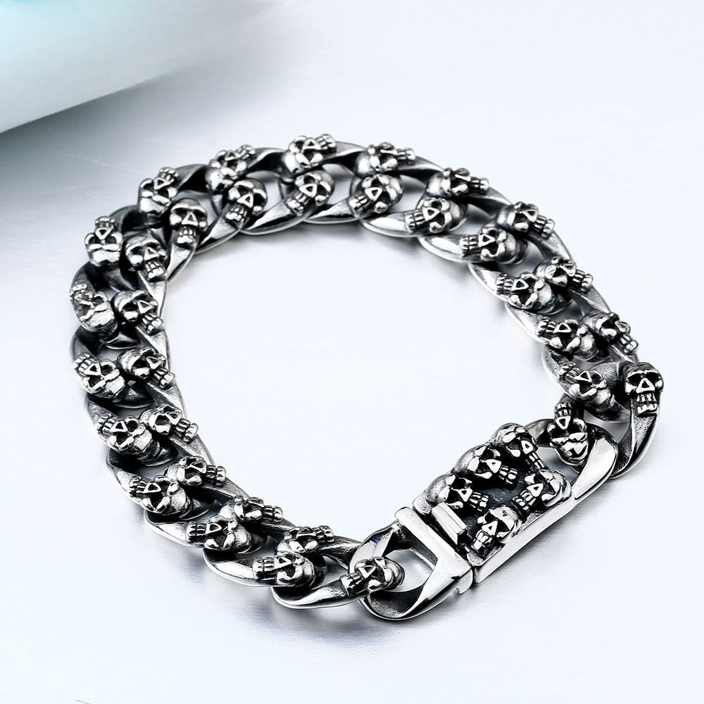 Titanium Steel Skull Bracelet for Men - Edgy Punk Style Jewelry