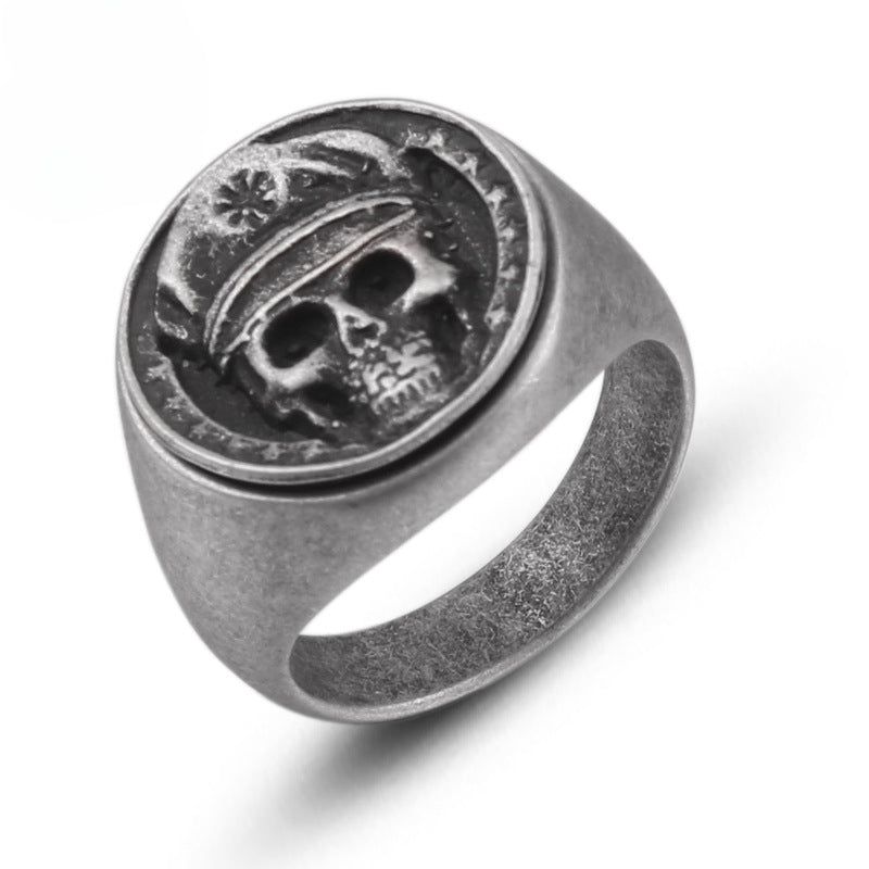 Personalized Retro Titanium Steel Skull Ring for Men - Korean Fashion Warlord Design