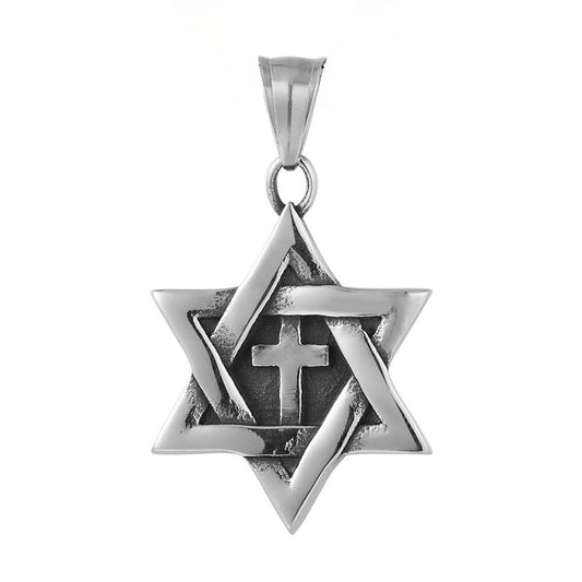 Hexagram Star Latin Cross Titanium Steel Pendant for Men