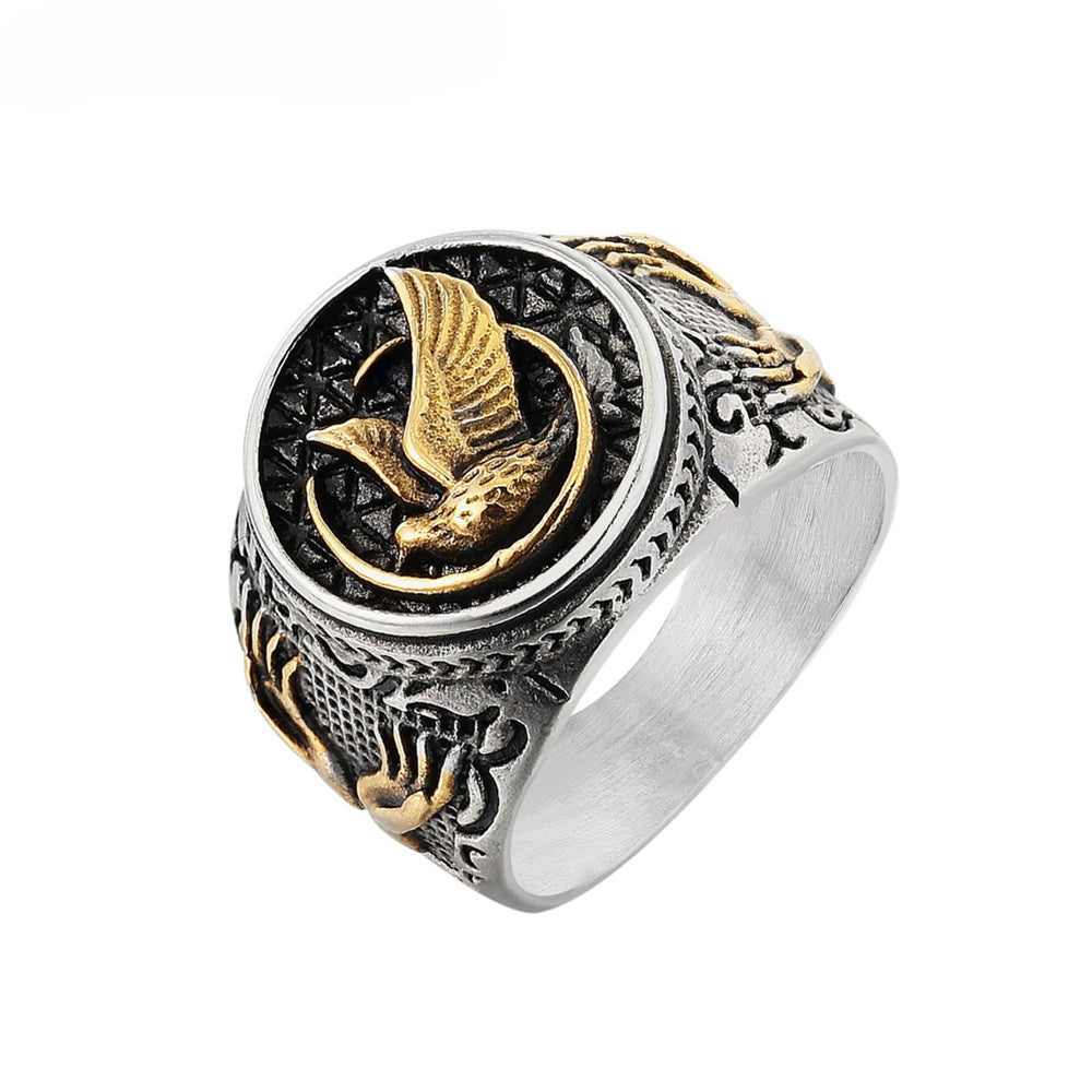 Peace Dove Relief Round Shape Titanium Steel Ring for Men