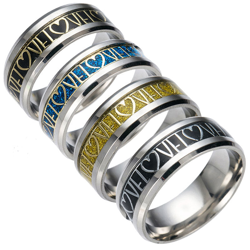 Romantic Love Letter Couple Rings - Steel Rings for Him