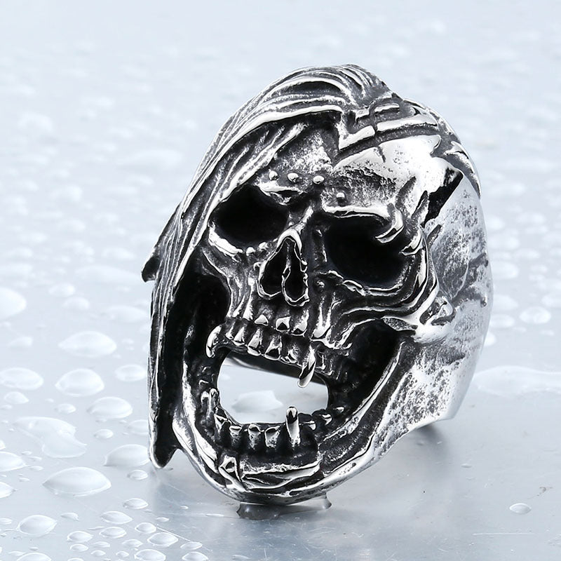 Titanium Steel Punk Skull Ring for Men - Bold Cross-Border Foreign Trade Design