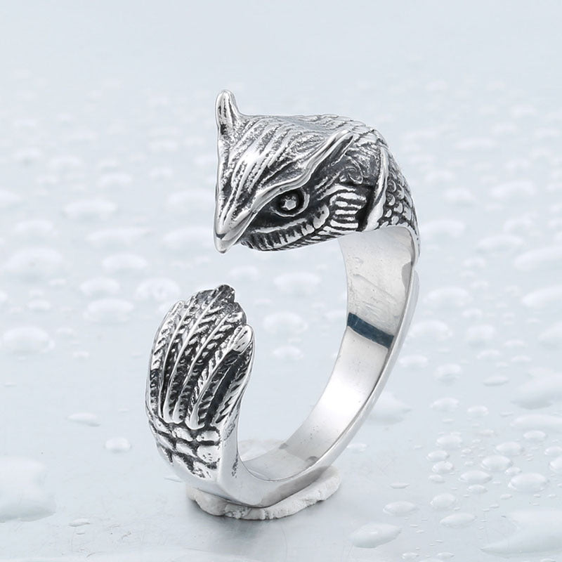 Owl-Inspired Retro Open Ring for Men - Premium Stainless Steel Jewelry