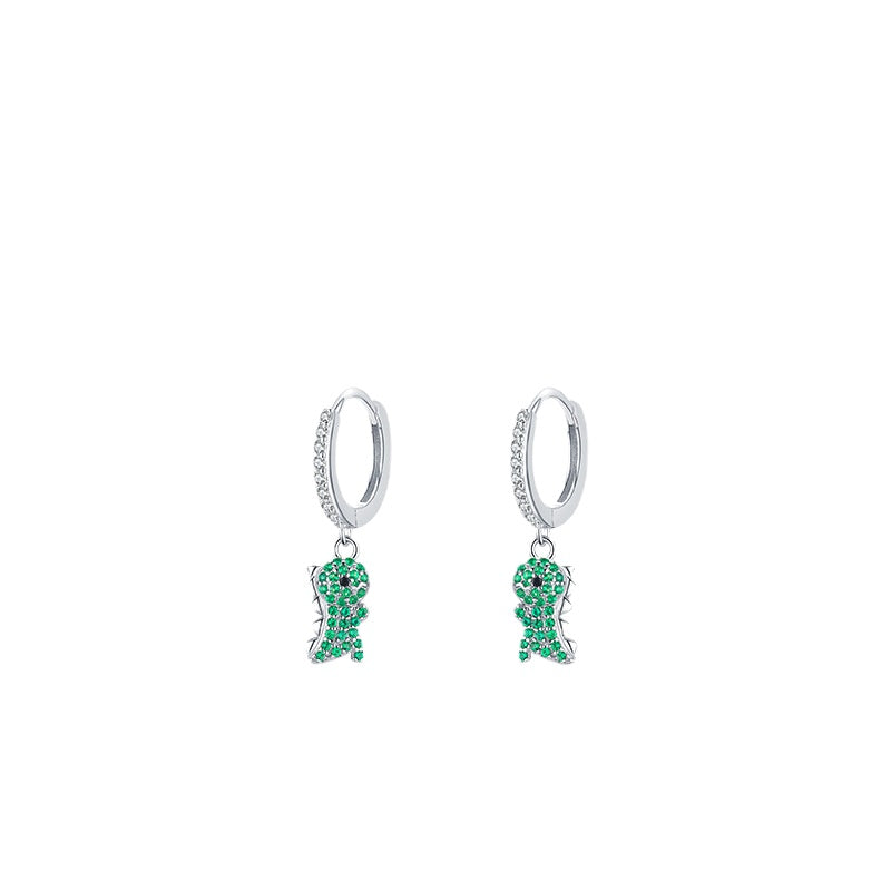 Whimsical Sterling Silver Dinosaur Earrings with Green Zircon for a Sweet and Fresh Look