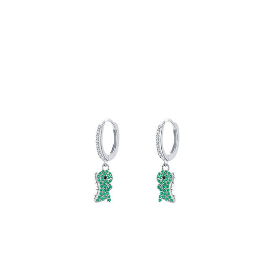 Whimsical Sterling Silver Dinosaur Earrings with Green Zircon for a Sweet and Fresh Look