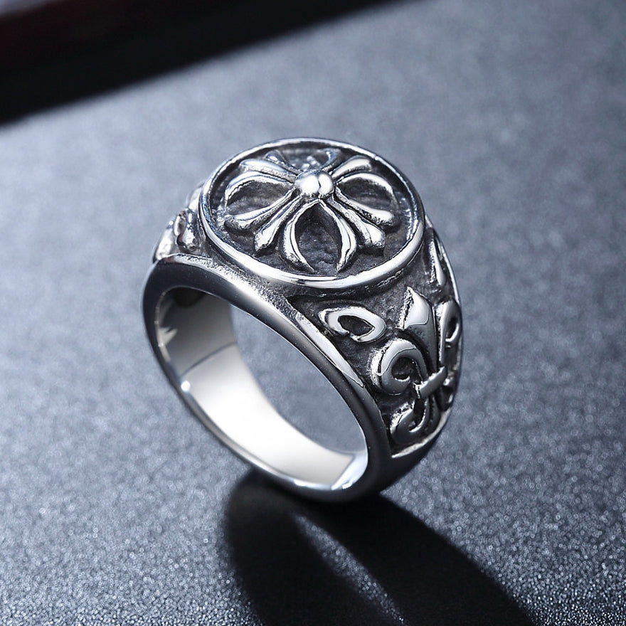 Croix Cross Round Titanium Steel Ring for Men