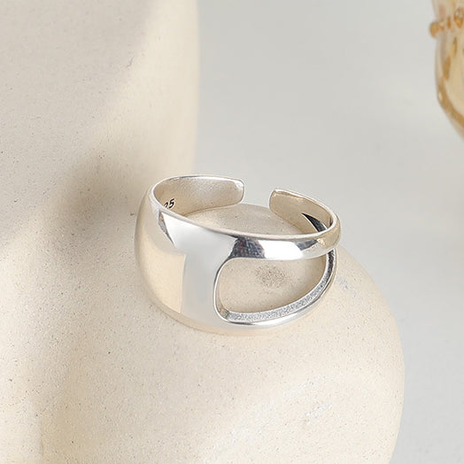 Stylish Half Hollow Polished Opening Sterling Silver Ring