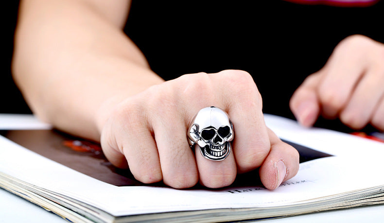 Punk-Inspired Titanium Steel Skull Ring for Men - Retro Cross-Border Jewelry