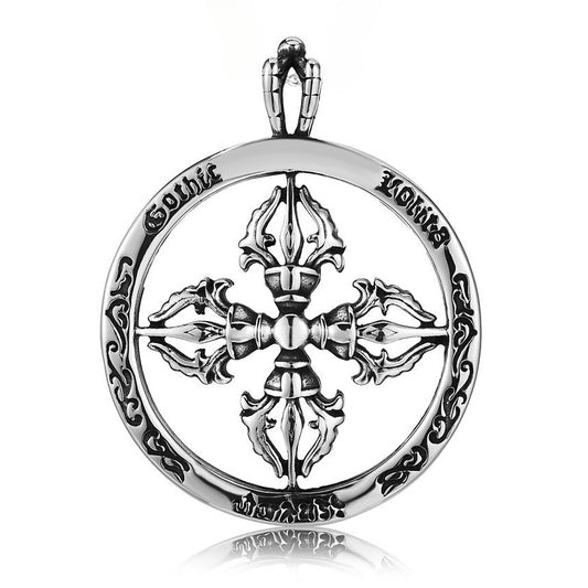 Vajra Cross Hollow Circle Titanium Steel Pendant for Men