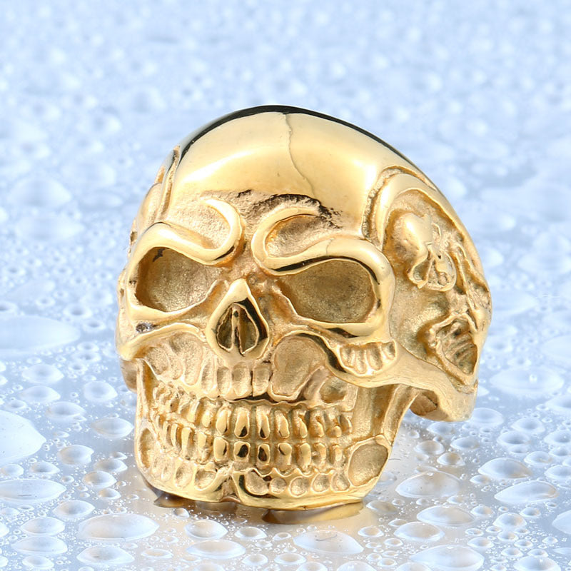 Retro Gold-Plated Punk Skull Ring for Men - Edgy Stainless Steel Jewelry - Wholesale European & American Style