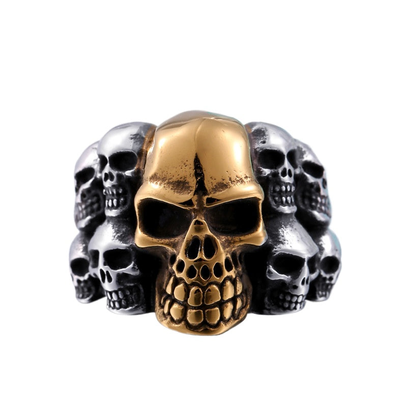 Punk-Inspired Men's Titanium Steel Skull Ring - Retro Wholesale Jewelry for Him