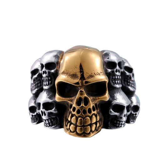 Punk-Inspired Men's Titanium Steel Skull Ring - Retro Wholesale Jewelry for Him