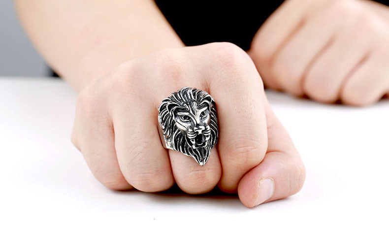 Bold Titanium Steel Lion Head Ring for Men - Exaggerated Animal Design, Sizes 7-13