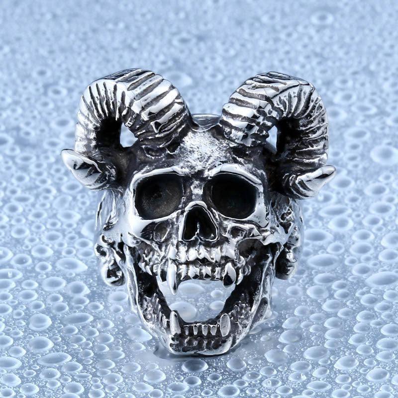 Punk Rock Sheephead Skull Ring for Men - Wholesale Stainless Steel Jewelry