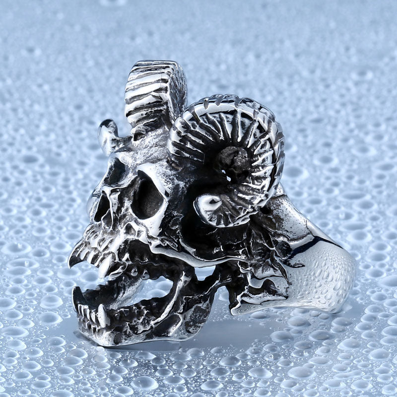 Punk Rock Sheephead Skull Ring for Men - Wholesale Stainless Steel Jewelry