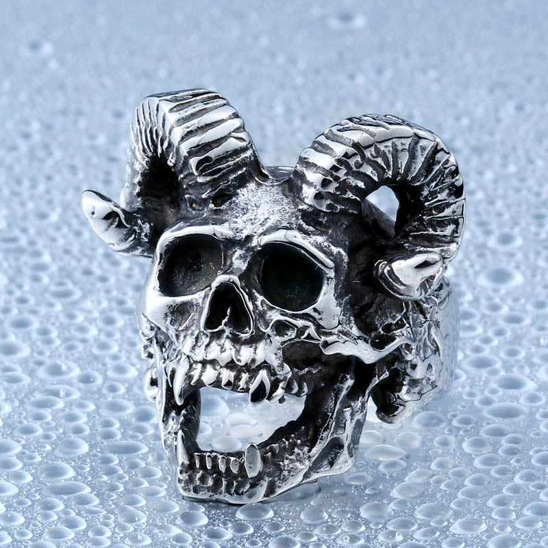 Punk Rock Sheephead Skull Ring for Men - Wholesale Stainless Steel Jewelry