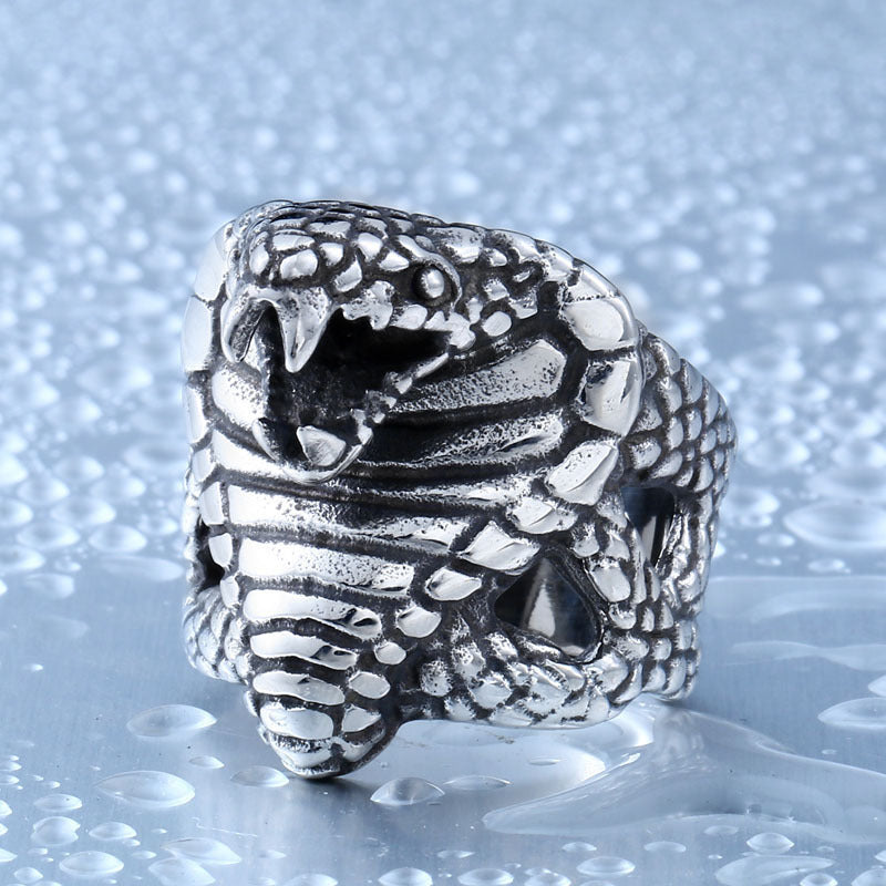 Titanium Steel Cobra Ring for Men - Gothic Punk Jewelry in Sizes 7-13