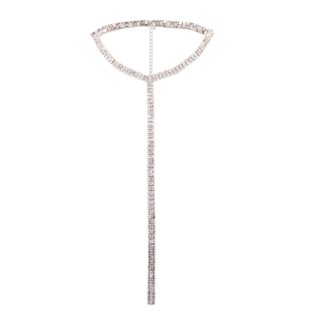 Luxurious European and American Rhinestone-embellished Deep V-neck Tassel Necklace