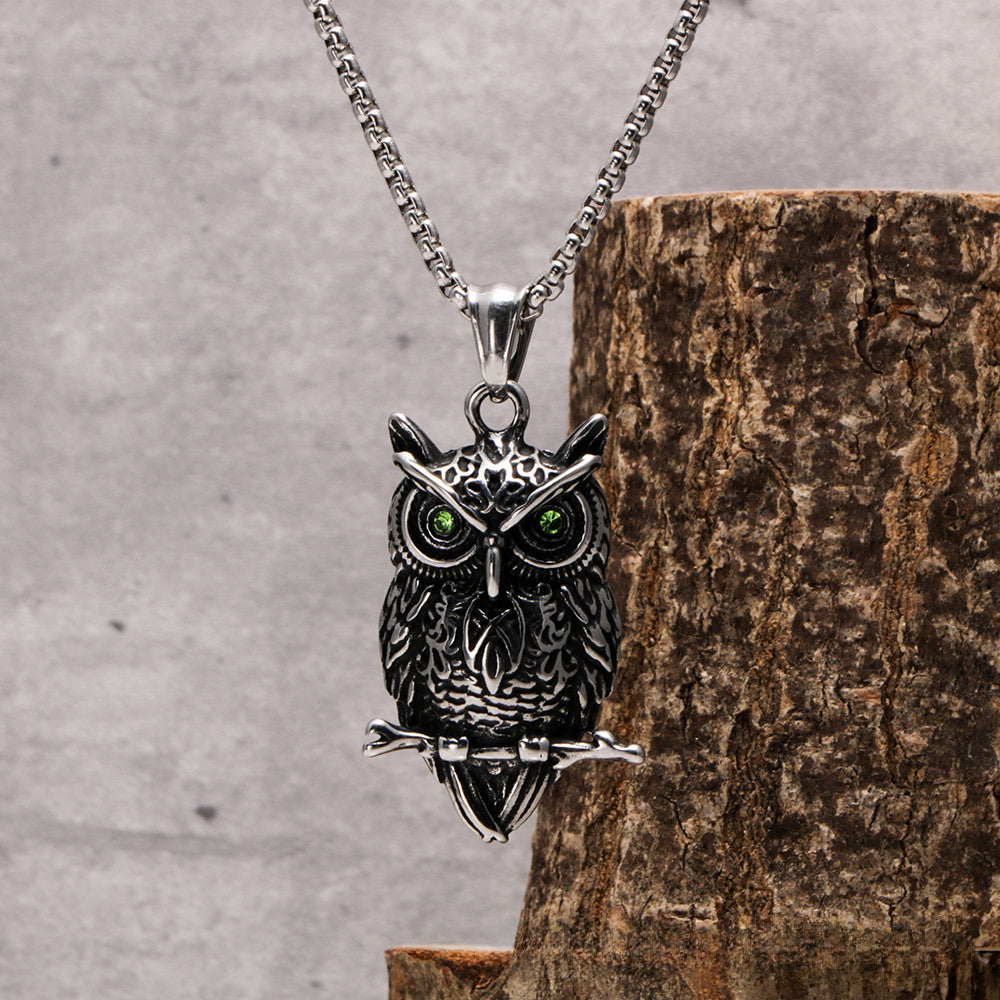 Charming Titanium Steel Owl Pendant Necklace for Literary Lovers