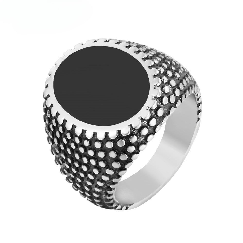 European and American Retro Drip Oil Titanium Steel Men's Ring