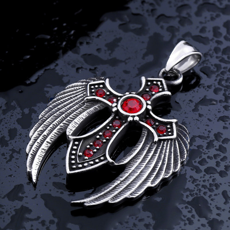 Cross-Border Vintage Titanium Steel Angel Cross Pendant for Men