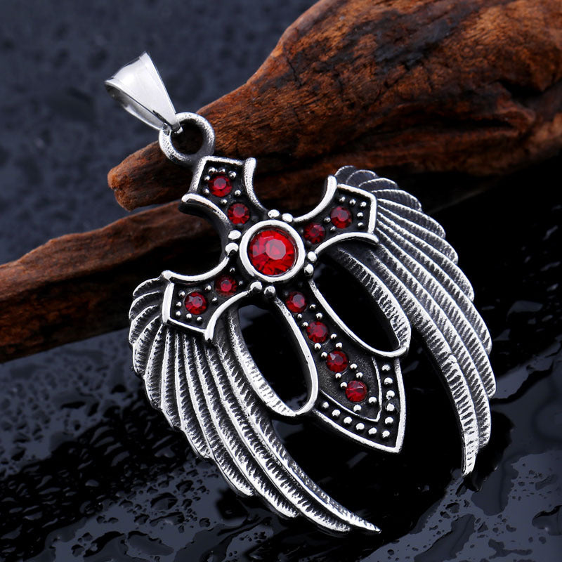 Cross-Border Vintage Titanium Steel Angel Cross Pendant for Men