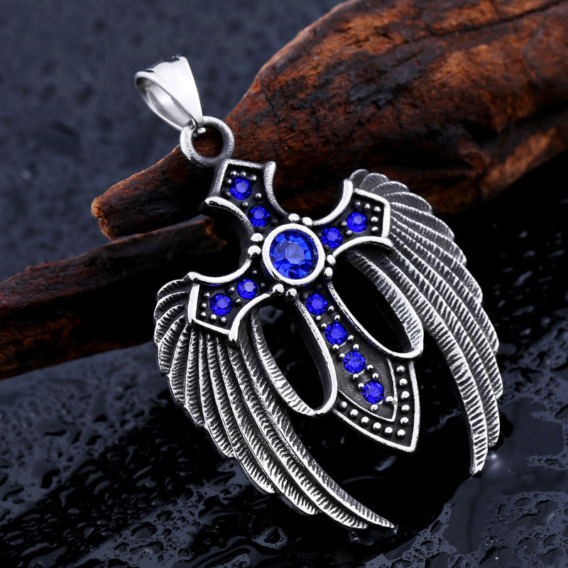 Cross-Border Vintage Titanium Steel Angel Cross Pendant for Men