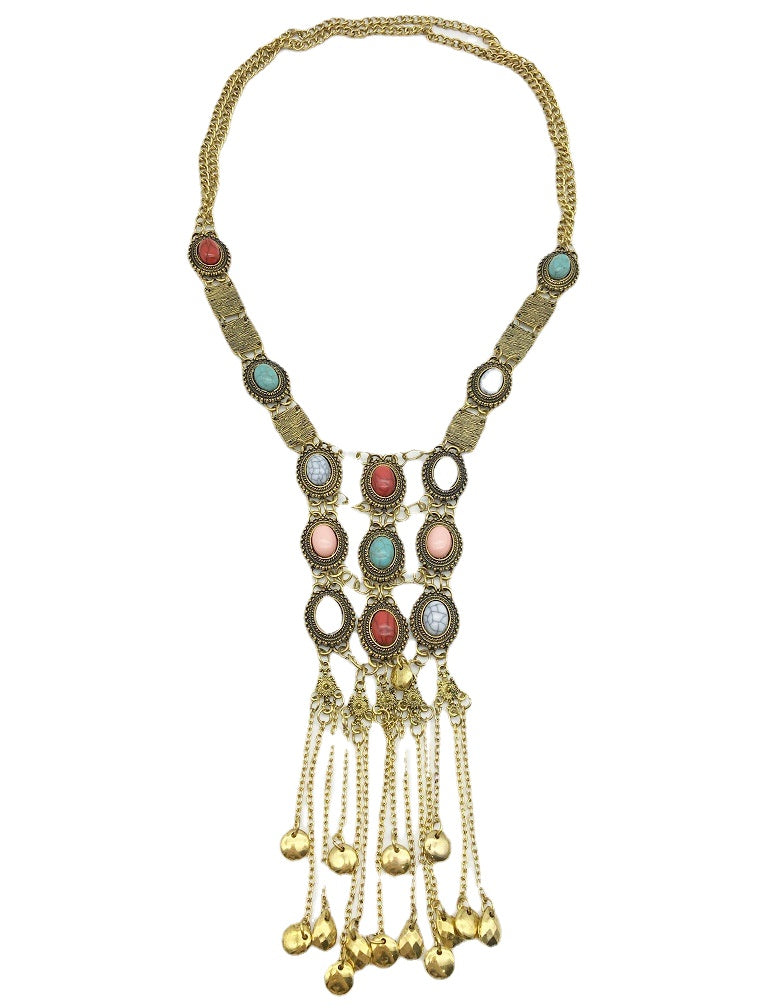 Exotic Multi-layer Tassel Necklace with Imitation Turquoise Accents