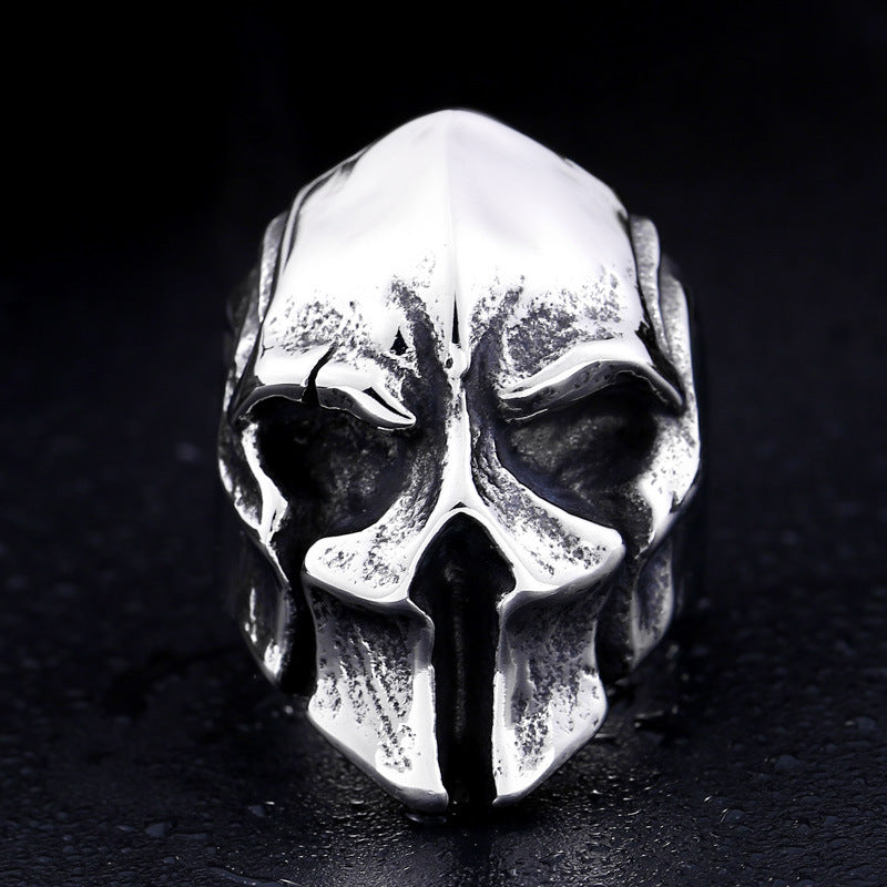 Retro Titanium Steel Spartan Warrior Mask Ring for Men – European and American Foreign Trade Jewelry