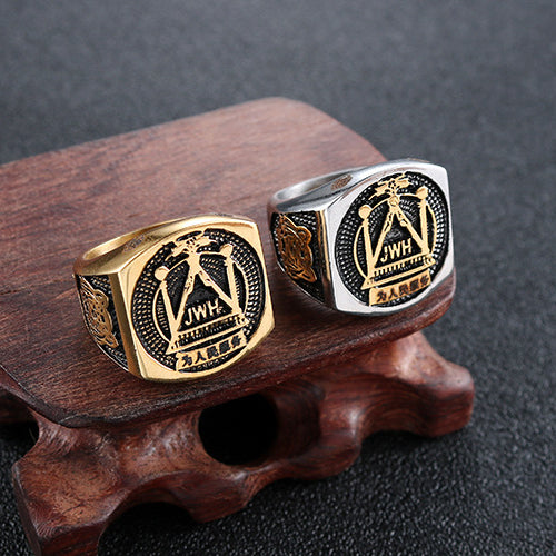 Stylish Gold Freemason Ring for Men - Personalized Retro Stainless Steel Jewelry in European and American Fashion