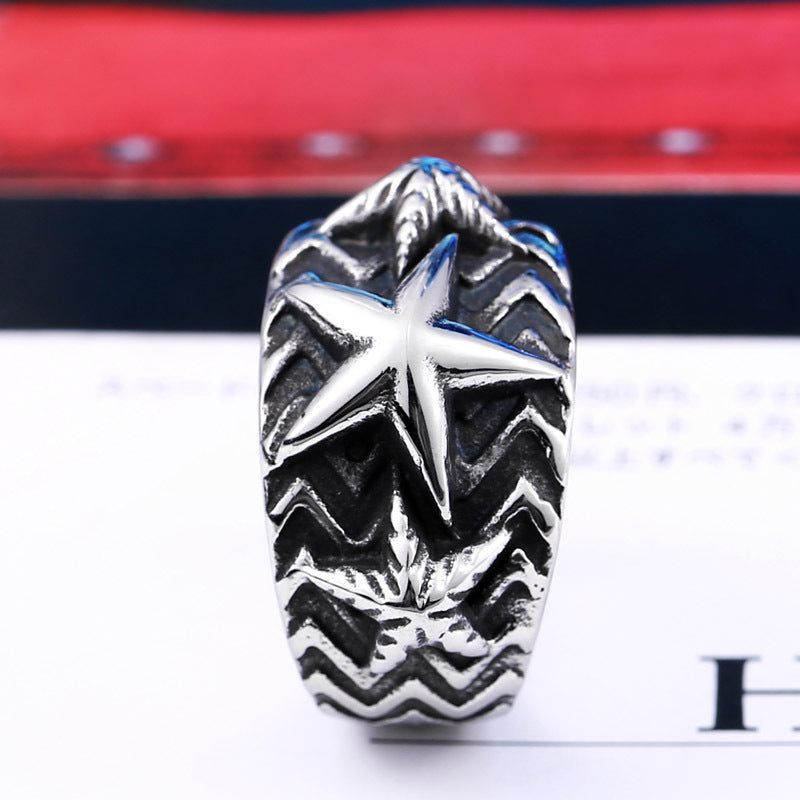 Men's Retro Titanium Steel Pentagram Open Ring - CODY Personality Jewelry