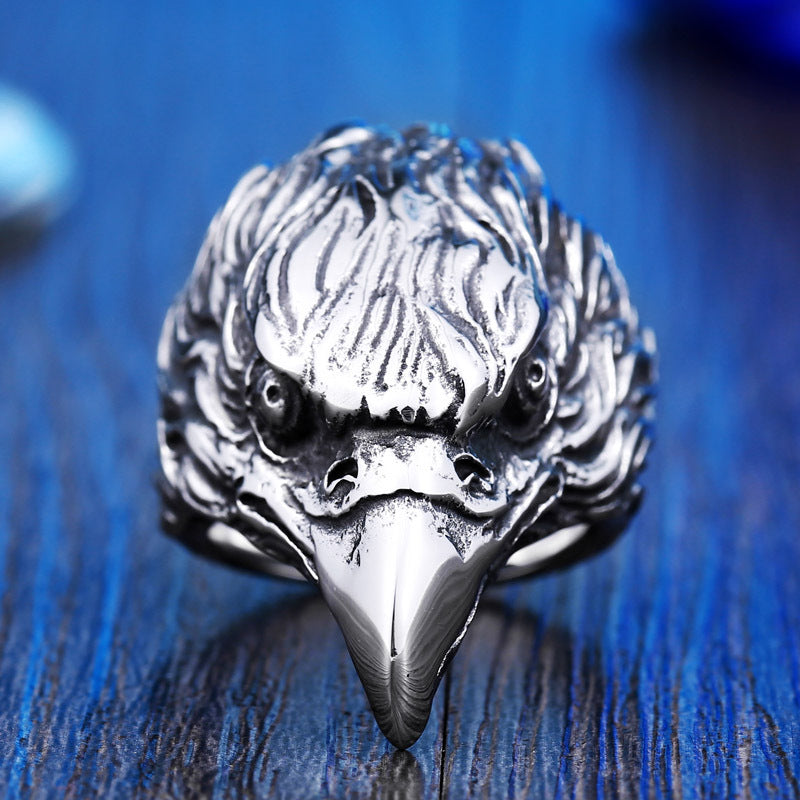 Dominant Men's Eagle Head Ring - Personalized Titanium Steel Jewelry, Wholesale Retro Style