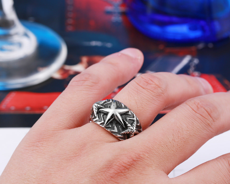 Men's Retro Titanium Steel Pentagram Open Ring - CODY Personality Jewelry