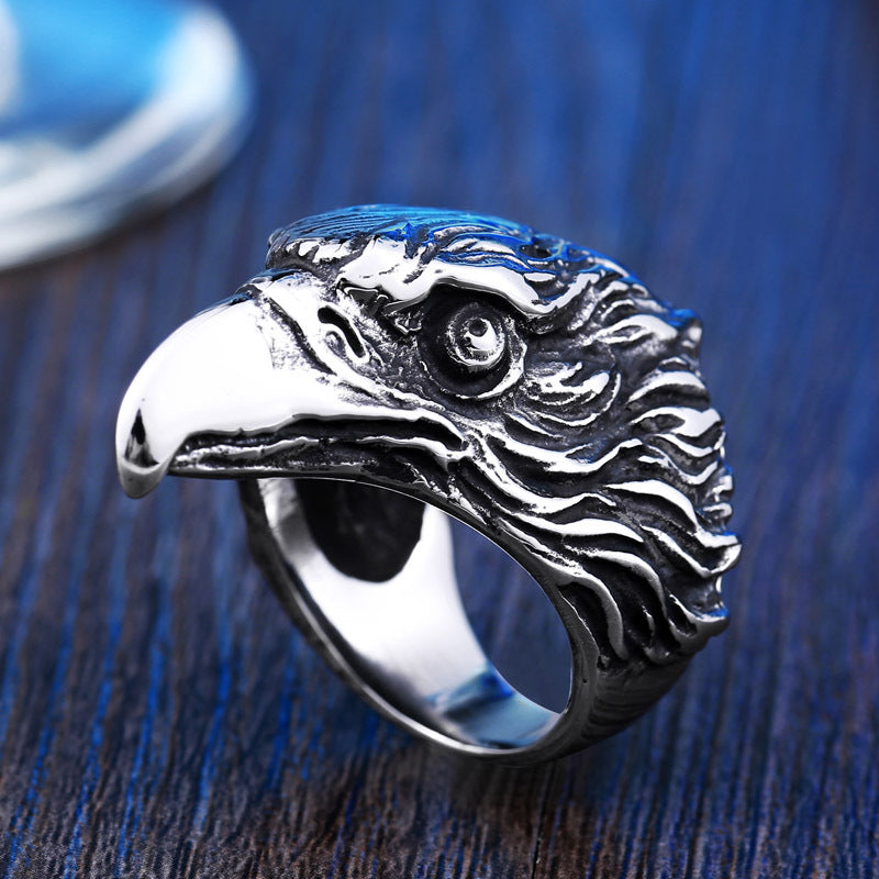 Dominant Men's Eagle Head Ring - Personalized Titanium Steel Jewelry, Wholesale Retro Style