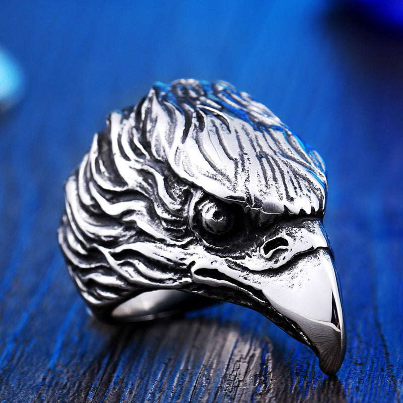 Dominant Men's Eagle Head Ring - Personalized Titanium Steel Jewelry, Wholesale Retro Style