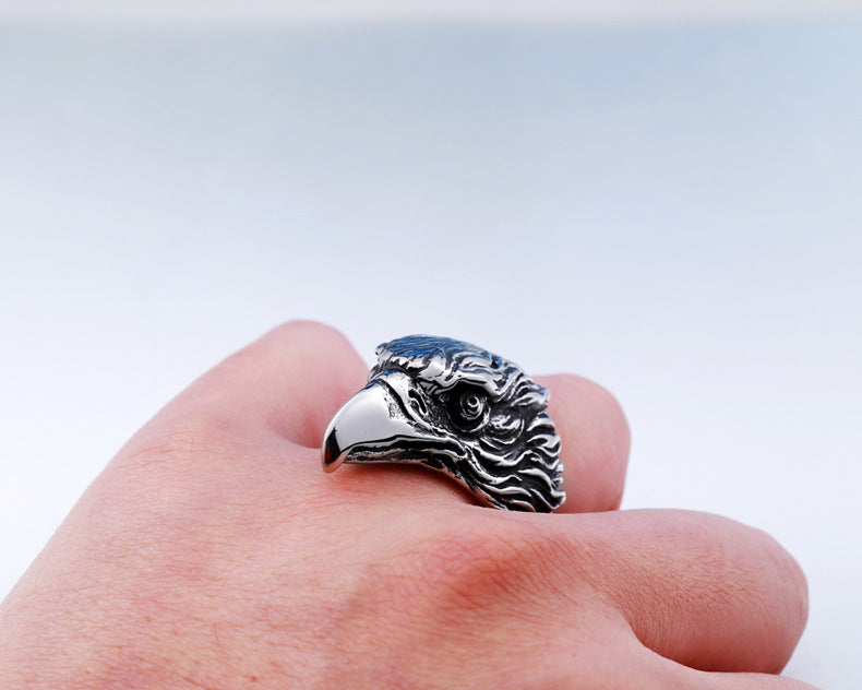 Dominant Men's Eagle Head Ring - Personalized Titanium Steel Jewelry, Wholesale Retro Style