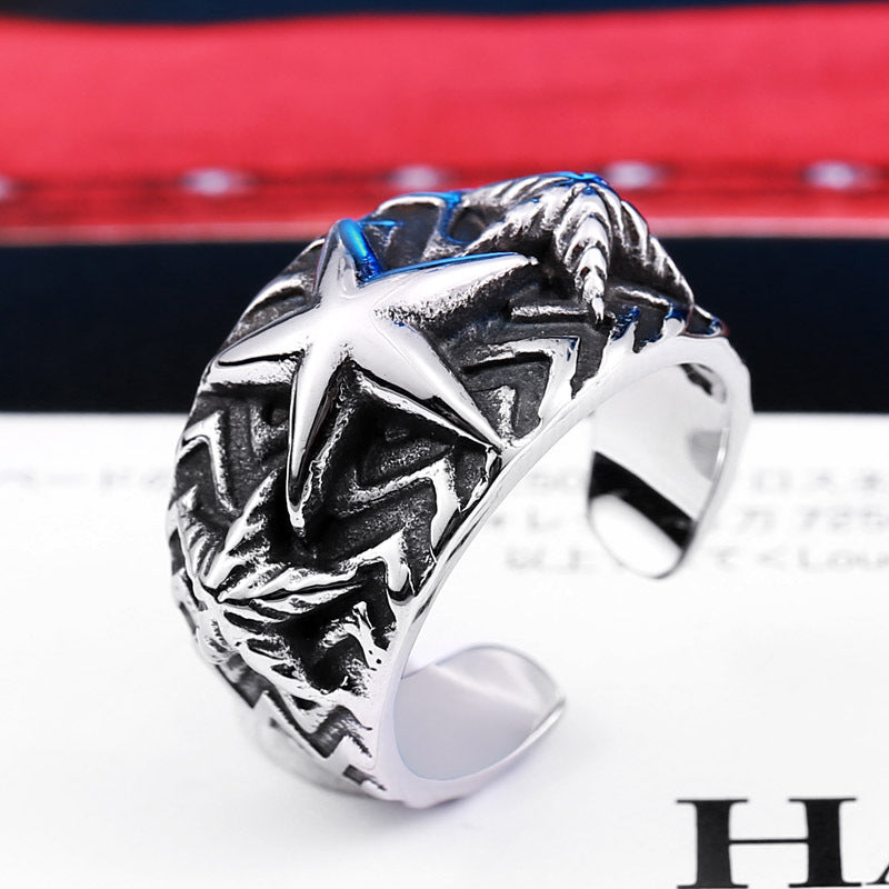 Men's Retro Titanium Steel Pentagram Open Ring - CODY Personality Jewelry