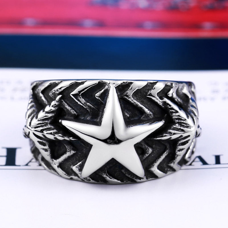 Men's Retro Titanium Steel Pentagram Open Ring - CODY Personality Jewelry