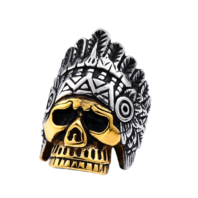 Retro Punk Skull Titanium Steel Men's Ring - European and American Stainless Steel Wholesale