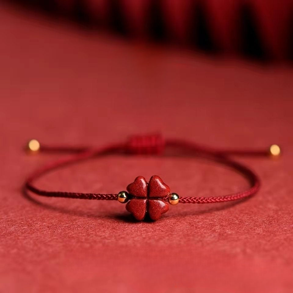 Lucky Charms Sterling Silver Bracelet with Cinnabar Stone