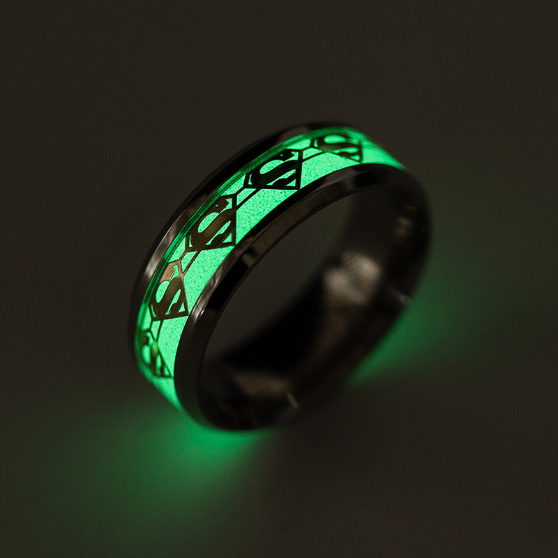 Luminous Superman Men's Steel Ring - European Hipster Style