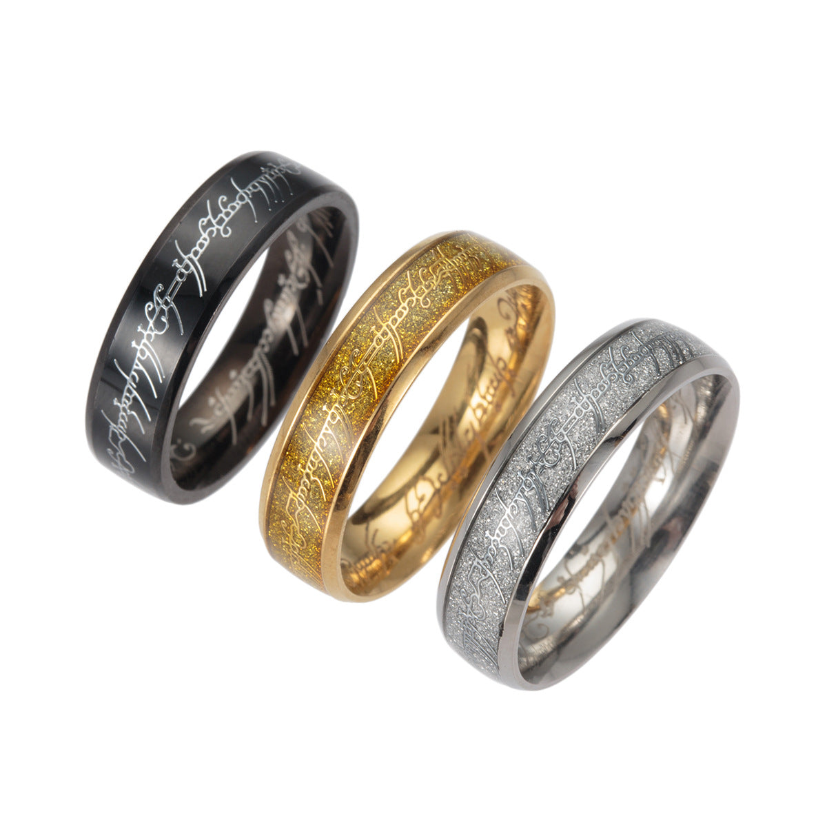 Royal Black and Gold Electroplated Titanium Steel Couple Ring Set